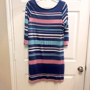Bossini Striped Pullover Shift Dress w/Elbow Length Sleeves & Scoop Neck Size XL